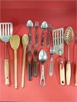 Wood handled kitchen tools & Army mess kit spoon
