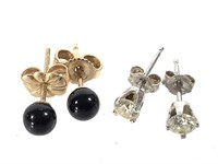 14K Onyx & Diamond Earrings 4.8g TW