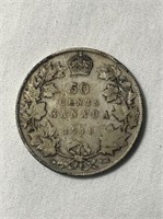 1918 Canadian Silver 50 Cent Coin