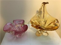 TWO PIECES ART GLASS - CHALET & HAND BLOWN MURANO