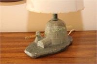 INUIT STONE CARVED IGLOO LAMP - SIGNED