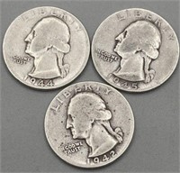 (3) 1942, 1944, 1945 Silver Quarters