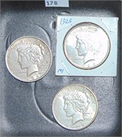 1924, 1925, 1925-S Peace Dollars VF, MS, XF.