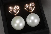 Pair of Pearl and Pink Diamond Earrings,