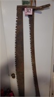 2 ANTIQUE SAWS (ONE HANDLE EACH) 66 in