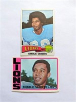 2 Charlie Sanders Lions Topps Cards 1972 & 1975