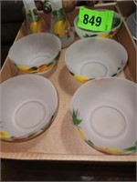 7 PC. HANDPAINTED SATIN BOWLS & CRUETS  FRUIT