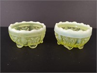 Two yellow  Depression Glass trinket holders