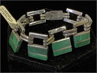 Sterling & Malachite heavy bracelet, 60.8g