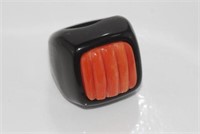 Red Italian coral and ebony ring