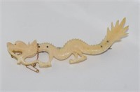 Large vintage carved ivory dragon brooch