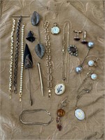 ANTIQUE DRAWER LOT OF JEWELRY COLLECTIBLES