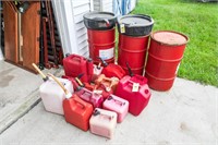 Deal of Assorted Fuel Cans, 3-Steel Barrels