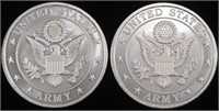 (2) 1 OZ .999 SILVER US ARMY ROUNDS