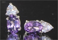 Genuine Amethyst & White Topaz Stud Earrings