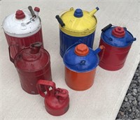 (AN) 4276 Set Of 5 Vintage Metal Gas Cans