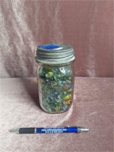 Blue Ball Jar with Marbles
