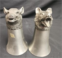 2 vintage pewter stirrup goblets