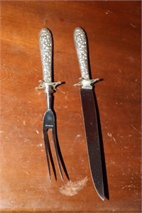 Sterling handled meat fork and carving knife