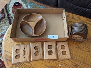 Monkey Pod Divided Wood Bowl, Coaster Set,