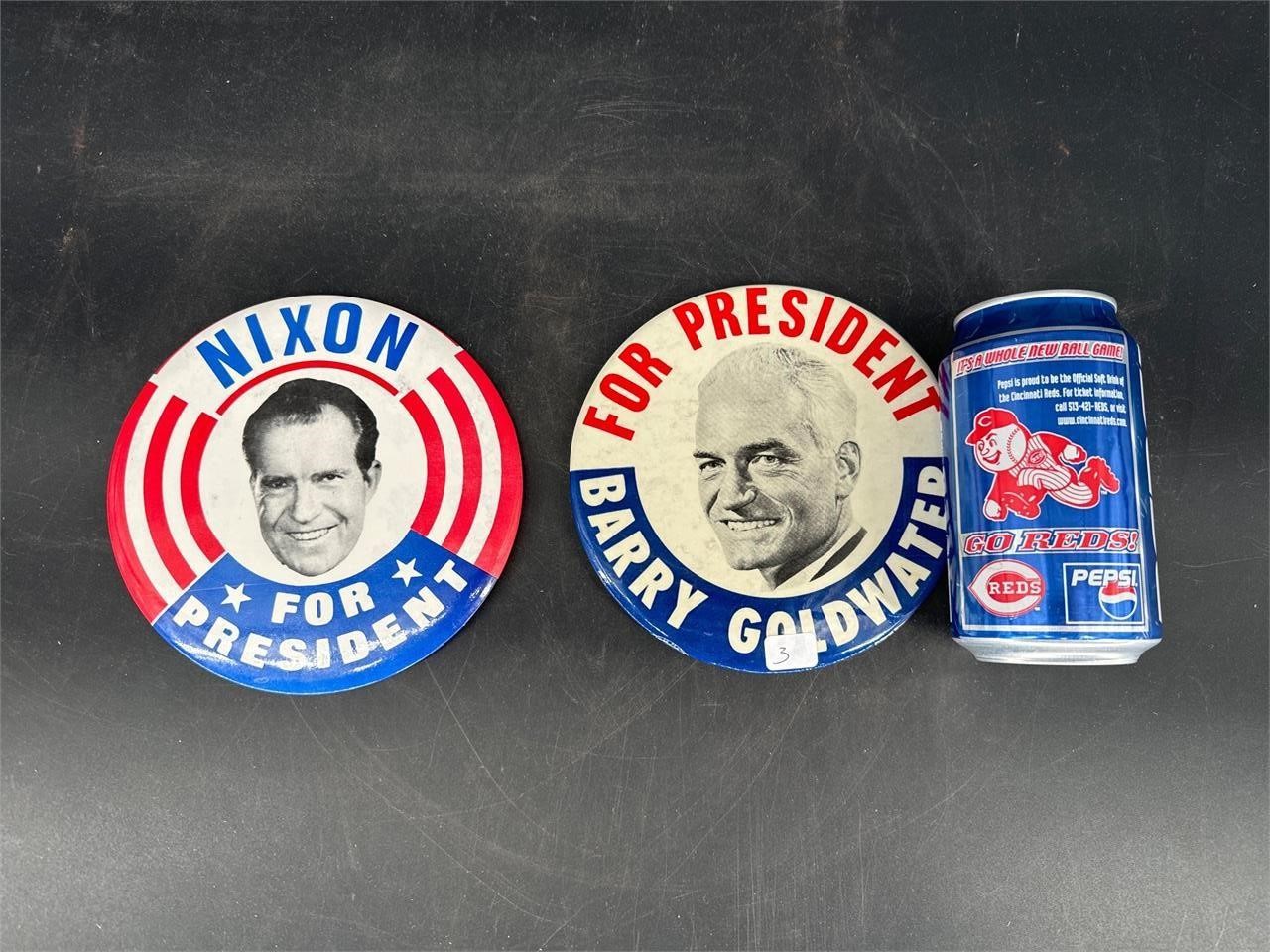 LOT OF 2 6 INCH POLITICAL BUTTONS NIXON/GOLDWATER