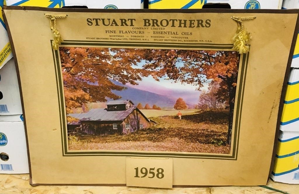 Large Stuart Bros. Co. 1958 Cardboard Calender