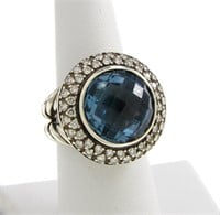 David Yurman Swiss Blue Topaz, Diamond Ring