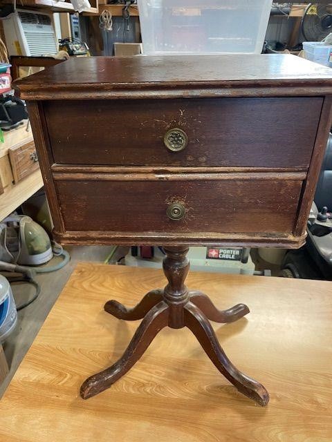 Vintage Wood Bedside Table with 2 Drawers