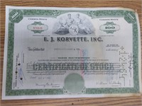 Ej korvette stock certificate