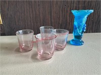 Fenton Blue Opalescent Mini Hand Vase & Rose Shot