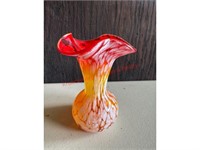 Hand Blown Rainbow Art Glass 5" Vase w/ Sticker