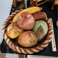 Vintage Painted Terra Cotta Fruits & Bowl