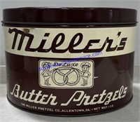 Vintage Millers Quality Pretzel Advertising Tin