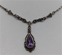 Antique Sterling Silver Amethyst and Marcasites