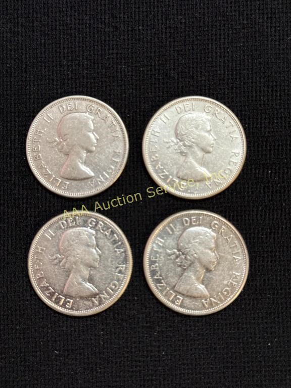 (4) silver Canada 50 cents coins 1956, 1958,