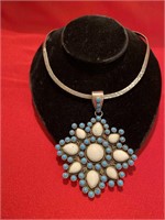 Sterling silver necklace with turquoise and white