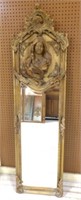 Lovely Lady Crowned Gilt Beveled Mirror.