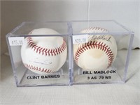 (2) Signed Baseballs in Case - Clint Barnes &