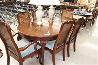 Admiral's Table & 6 Cane Back Upholstered Chairs