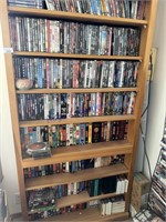 SHELF WITH  DVDS, VHS TAPES, 37W X 10D X 78T,