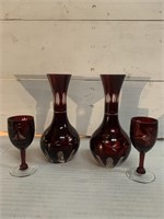 Vintage Lot Bohemian Ruby Red Cut to Clear
