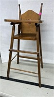 Wooden Dolls High Chair. 30" high.  NO SHIPPING