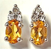 $240 Silver Citrine And Diamond Earrings