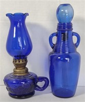 Cobalt Blue Decanter & Oil Lamp 9"Bidding 2x Money