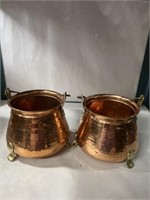 Footed hammered copper pots