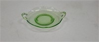 Vintage green depression glass double handle dish