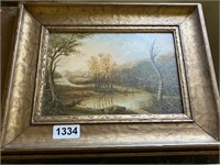 Framed Oil Painting of Lake Scene, on art board