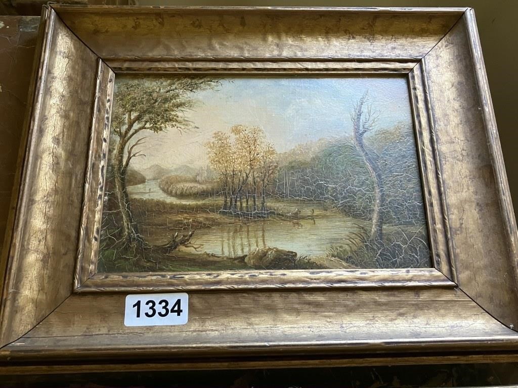 Framed Oil Painting of Lake Scene, on art board