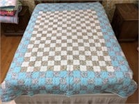Handmade Quilt #45 Roses/Blue Patchwork w/Cross-st