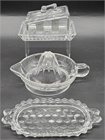 (3) Vintage Glass: Cheese Dome, Juicer, Tray